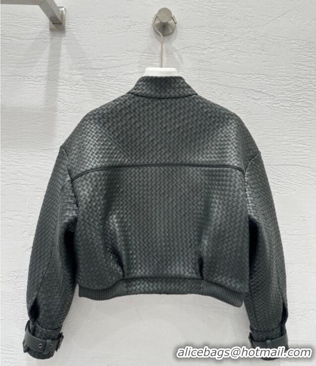 Luxury Cheap Bottega Veneta Lambskin Leather Woven Jacket BV122701 Green 2025
