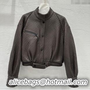 Promotional Bottega Veneta Lambskin Leather Woven Jacket BV122701 Brown 2025