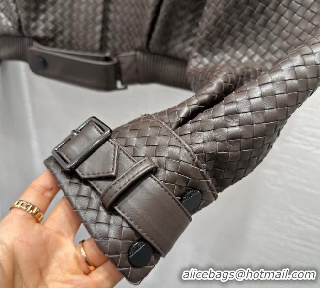 Promotional Bottega Veneta Lambskin Leather Woven Jacket BV122701 Brown 2025