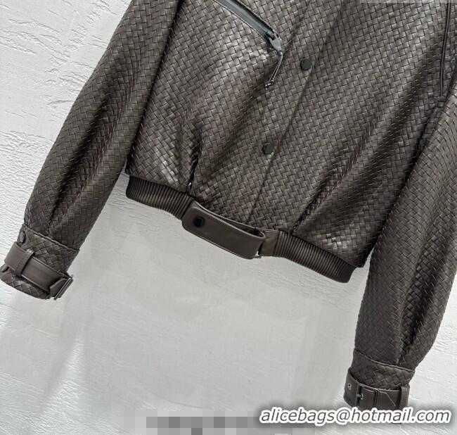 Promotional Bottega Veneta Lambskin Leather Woven Jacket BV122701 Brown 2025