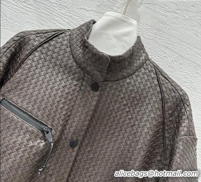 Promotional Bottega Veneta Lambskin Leather Woven Jacket BV122701 Brown 2025