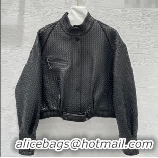 Top Grade Bottega Veneta Lambskin Leather Woven Jacket BV122701 Black 2025