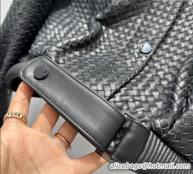 Top Grade Bottega Veneta Lambskin Leather Woven Jacket BV122701 Black 2025