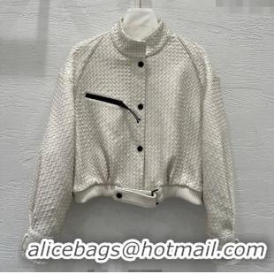 Buy Discount Bottega Veneta Lambskin Leather Woven Jacket BV122701 White 2025