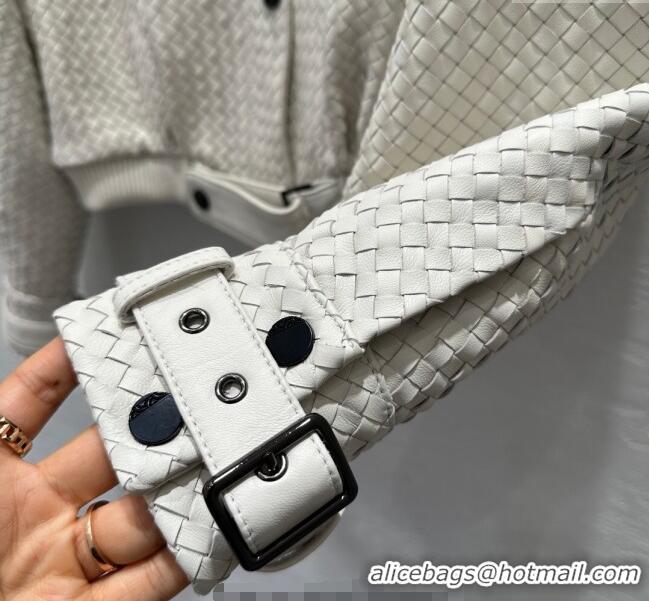 Buy Discount Bottega Veneta Lambskin Leather Woven Jacket BV122701 White 2025