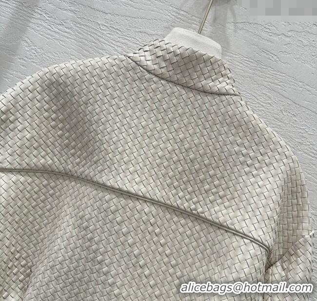 Buy Discount Bottega Veneta Lambskin Leather Woven Jacket BV122701 White 2025