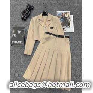 ​Famous Brand Prada Short Jacket and Skirt Set PR122703 Beige 2025