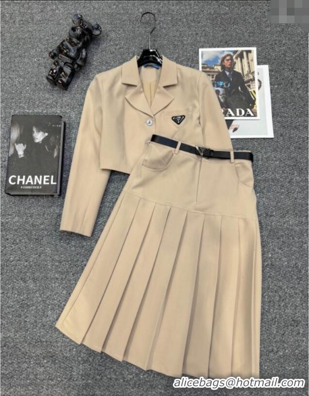 ​Famous Brand Prada Short Jacket and Skirt Set PR122703 Beige 2025