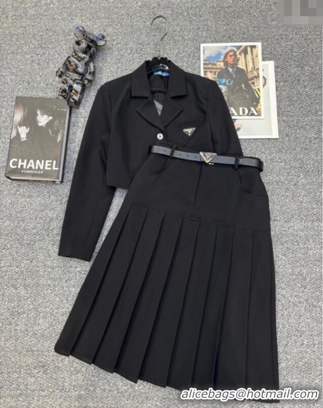 ​Luxury Discount Prada Short Jacket and Skirt Set PR122703 Black 2025