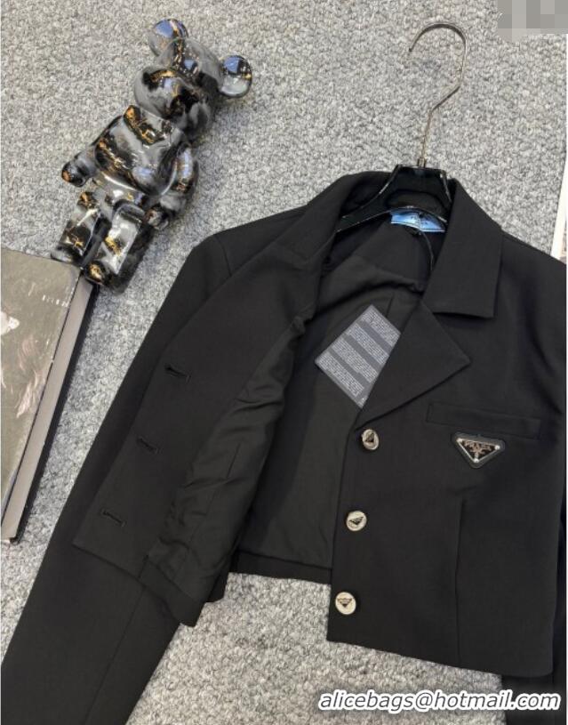 ​Luxury Discount Prada Short Jacket and Skirt Set PR122703 Black 2025