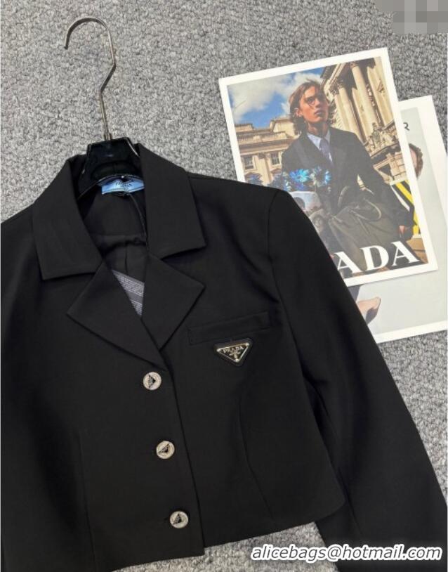 ​Luxury Discount Prada Short Jacket and Skirt Set PR122703 Black 2025