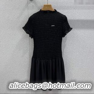 Luxury Cheap Miu Miu Pleated Dress MM122704 Black 2025