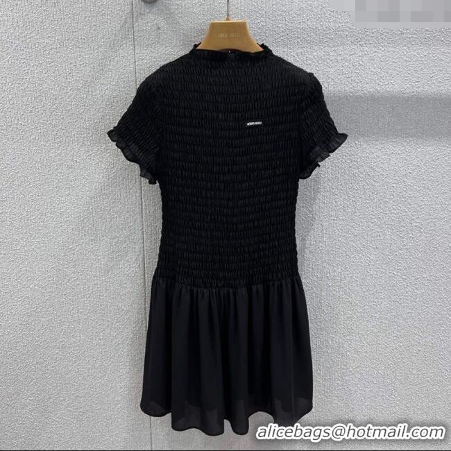 Luxury Cheap Miu Miu Pleated Dress MM122704 Black 2025