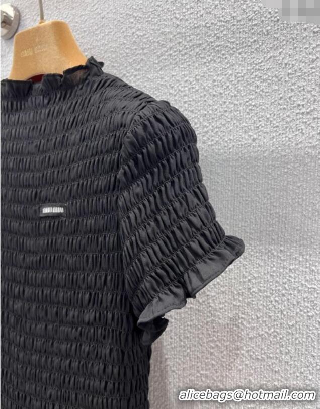 Luxury Cheap Miu Miu Pleated Dress MM122704 Black 2025