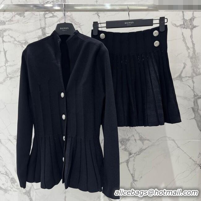 Best Product Balmain Knit Mini Skirt and Cardigan Set BL122702 Black 2025