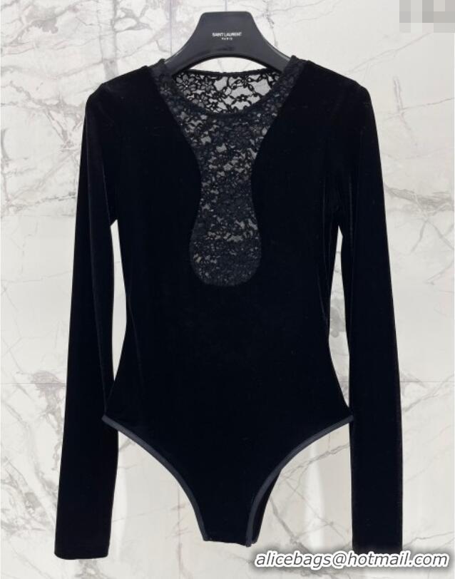 Buy Fashionable Saint Laurent Velvet and Lace Jumpsuits YSL122701 Black 2025