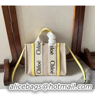Best Quality Chloe Woody Canvas Small Tote Bag with Strap 6062 Yellow 2024