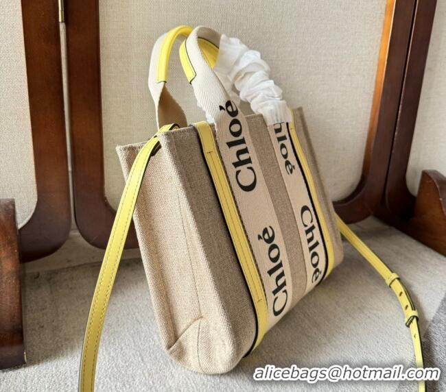 Best Quality Chloe Woody Canvas Small Tote Bag with Strap 6062 Yellow 2024