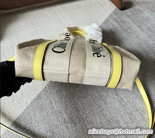 Best Quality Chloe Woody Canvas Small Tote Bag with Strap 6062 Yellow 2024