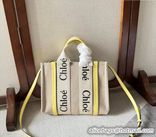 Best Quality Chloe Woody Canvas Small Tote Bag with Strap 6062 Yellow 2024