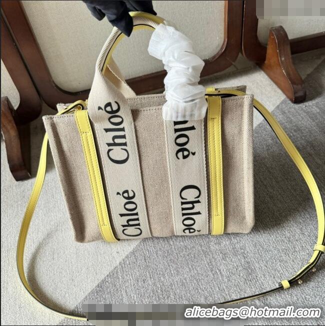 Best Quality Chloe Woody Canvas Small Tote Bag with Strap 6062 Yellow 2024