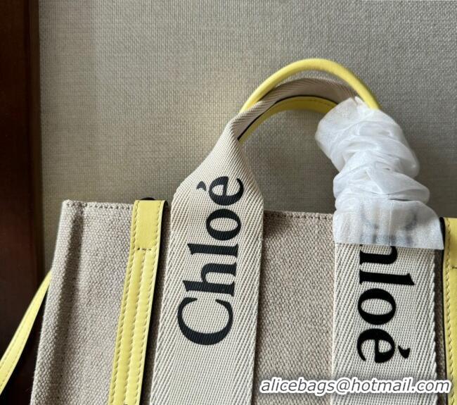 Best Quality Chloe Woody Canvas Small Tote Bag with Strap 6062 Yellow 2024
