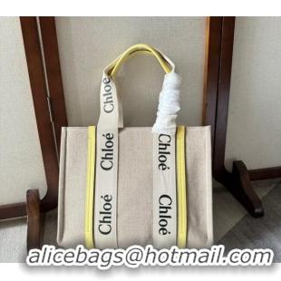 Affordable Price Chloe Woody Canvas Medium Tote Bag 6063 Yellow 2024