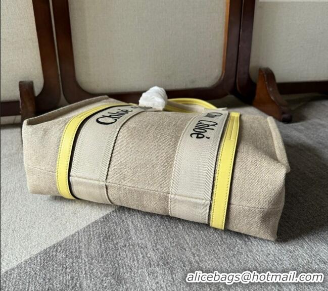 Affordable Price Chloe Woody Canvas Medium Tote Bag 6063 Yellow 2024