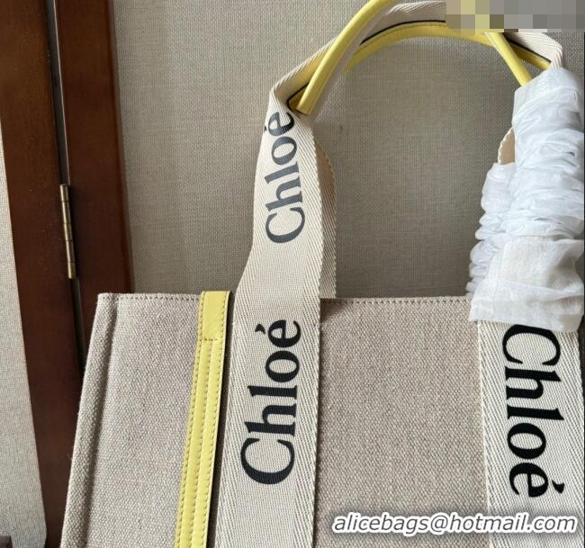 Affordable Price Chloe Woody Canvas Medium Tote Bag 6063 Yellow 2024
