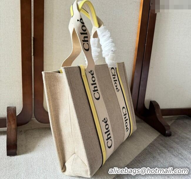 Affordable Price Chloe Woody Canvas Medium Tote Bag 6063 Yellow 2024
