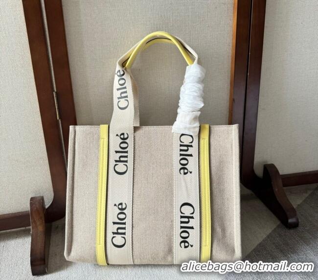 Affordable Price Chloe Woody Canvas Medium Tote Bag 6063 Yellow 2024