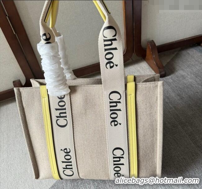 Affordable Price Chloe Woody Canvas Medium Tote Bag 6063 Yellow 2024