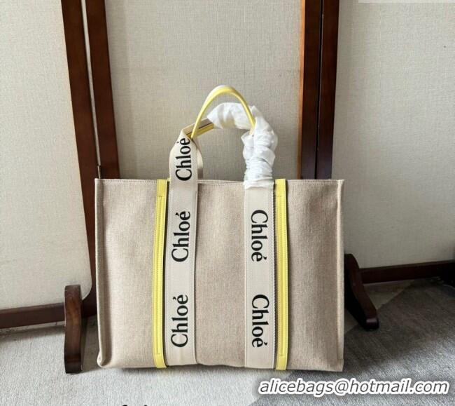 Super Quality Chloe Woody Canvas Large Tote Bag 6064 Yellow 2024