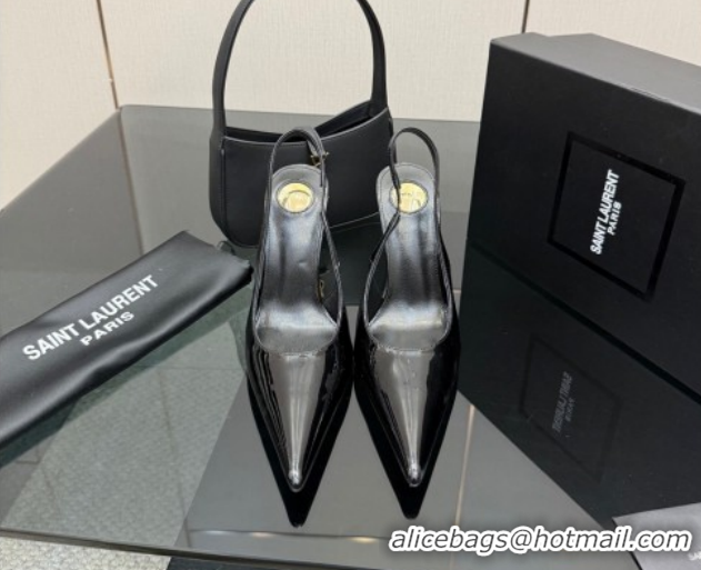 Best Price Saint Laurent Deroche Heel Slingbacks Pump 10.5cm in Patent Leather Black YSL121201 1212075