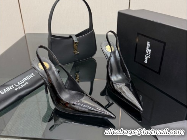 Best Price Saint Laurent Deroche Heel Slingbacks Pump 10.5cm in Patent Leather Black YSL121201 1212075