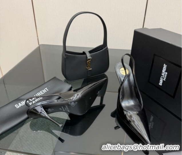 Best Price Saint Laurent Deroche Heel Slingbacks Pump 10.5cm in Patent Leather Black YSL121201 1212075