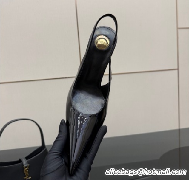 Best Price Saint Laurent Deroche Heel Slingbacks Pump 10.5cm in Patent Leather Black YSL121201 1212075