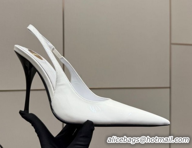 Most Popular Saint Laurent Deroche Heel Slingbacks Pump 10.5cm in Patent Leather White YSL121201 1212076