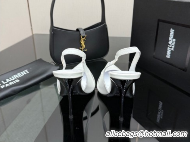 Most Popular Saint Laurent Deroche Heel Slingbacks Pump 10.5cm in Patent Leather White YSL121201 1212076