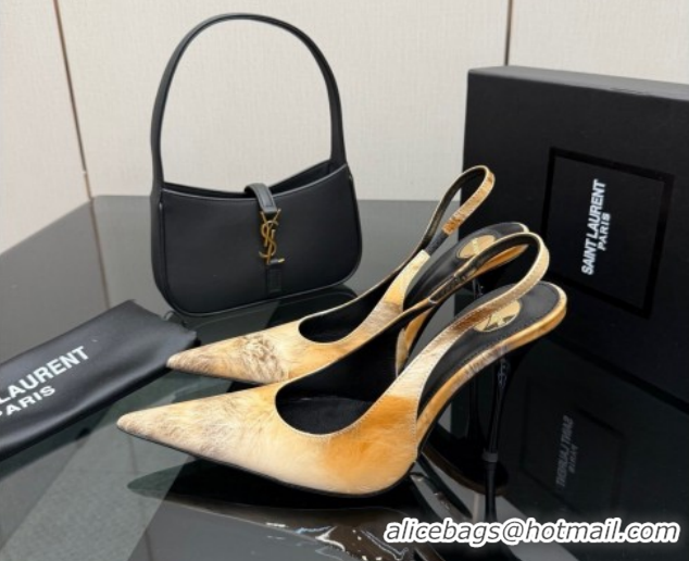 Classic Hot Saint Laurent Deroche Heel Slingbacks Pump 10.5cm in Patent Leather Yellow Print YSL121201 1212077