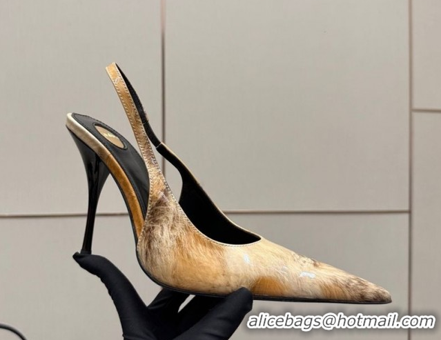 Classic Hot Saint Laurent Deroche Heel Slingbacks Pump 10.5cm in Patent Leather Yellow Print YSL121201 1212077