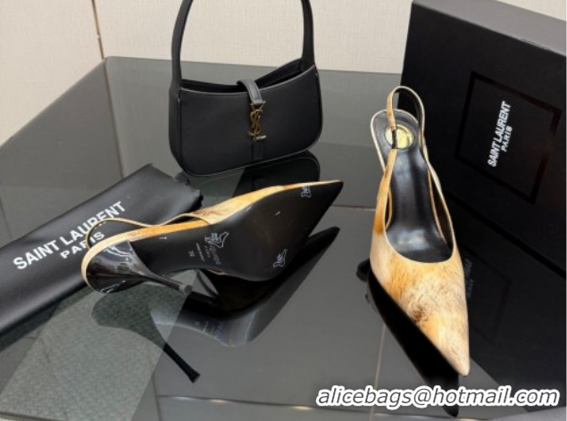 Classic Hot Saint Laurent Deroche Heel Slingbacks Pump 10.5cm in Patent Leather Yellow Print YSL121201 1212077