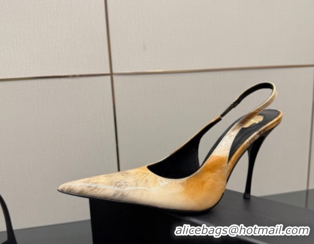 Classic Hot Saint Laurent Deroche Heel Slingbacks Pump 10.5cm in Patent Leather Yellow Print YSL121201 1212077