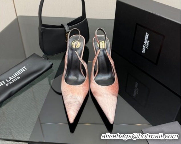 Stylish Saint Laurent Deroche Heel Slingbacks Pump 10.5cm in Patent Leather Pink YSL121201 1212078