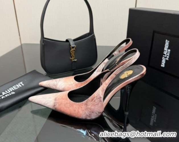 Stylish Saint Laurent Deroche Heel Slingbacks Pump 10.5cm in Patent Leather Pink YSL121201 1212078