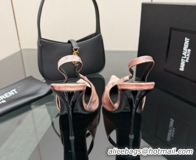 Stylish Saint Laurent Deroche Heel Slingbacks Pump 10.5cm in Patent Leather Pink YSL121201 1212078