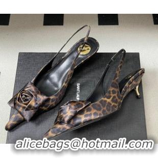 Perfect Saint Laurent DAKOTA Heel Slingbacks Pump 5.5cm in Leopard Satin Muslin with Square Rose Brown 1212080