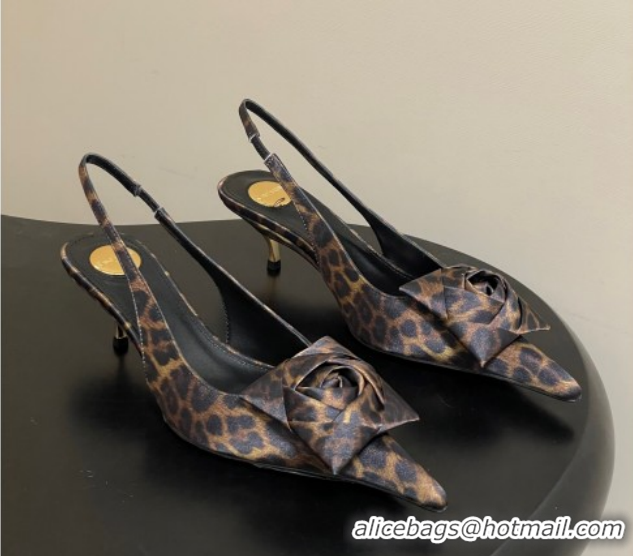 Perfect Saint Laurent DAKOTA Heel Slingbacks Pump 5.5cm in Leopard Satin Muslin with Square Rose Brown 1212080