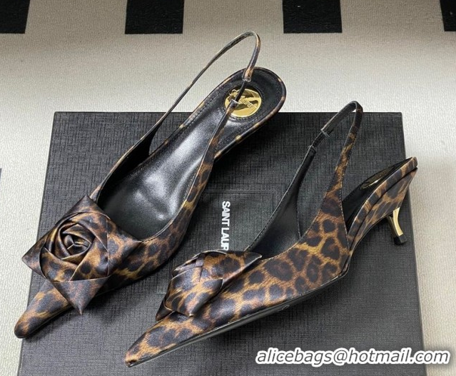 Perfect Saint Laurent DAKOTA Heel Slingbacks Pump 5.5cm in Leopard Satin Muslin with Square Rose Brown 1212080