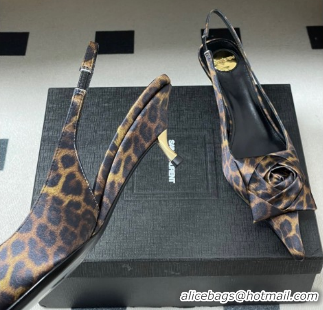 Perfect Saint Laurent DAKOTA Heel Slingbacks Pump 5.5cm in Leopard Satin Muslin with Square Rose Brown 1212080